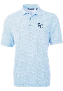 Cutter and Buck Kansas City Royals Mens Blue Virtue Eco Pique Botanical Short Sleeve Polo