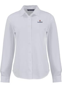 Cutter and Buck Illinois Fighting Illini Womens Advantage Soft Pique Long Sleeve White Dress Shirt
