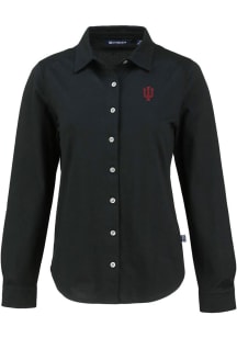 Cutter and Buck Indiana Hoosiers Womens Advantage Soft Pique Long Sleeve Black Dress Shirt