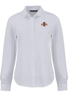 Cutter and Buck Iowa State Cyclones Womens Advantage Soft Pique Long Sleeve White Dress Shirt