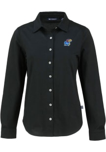 Cutter and Buck Kansas Jayhawks Womens Advantage Soft Pique Long Sleeve Black Dress Shirt