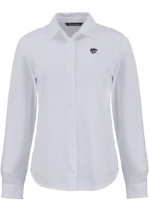 Cutter and Buck K-State Wildcats Womens Advantage Soft Pique Long Sleeve White Dress Shirt