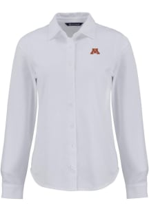 Cutter and Buck Minnesota Golden Gophers Womens Advantage Soft Pique Long Sleeve White Dress Shirt