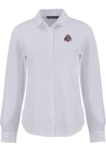 Cutter and Buck Ohio State Buckeyes Womens Advantage Soft Pique Long Sleeve White Dress Shirt