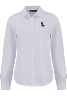 Cutter and Buck Ole Miss Rebels Womens Advantage Soft Pique Long Sleeve White Dress Shirt