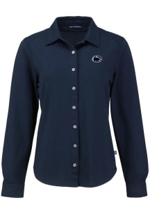 Cutter and Buck Penn State Nittany Lions Womens Advantage Soft Pique Long Sleeve Navy Blue Dress S..