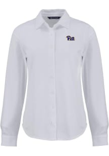 Cutter and Buck Pitt Panthers Womens Advantage Soft Pique Long Sleeve White Dress Shirt