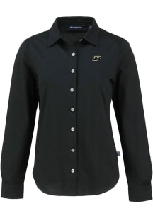 Cutter and Buck Purdue Boilermakers Womens Advantage Soft Pique Long Sleeve Black Dress Shirt