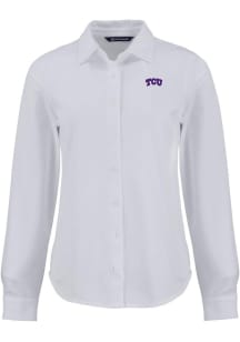 Cutter and Buck TCU Horned Frogs Womens Advantage Soft Pique Long Sleeve White Dress Shirt