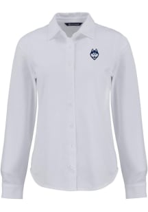Cutter and Buck UConn Huskies Womens Advantage Soft Pique Long Sleeve White Dress Shirt