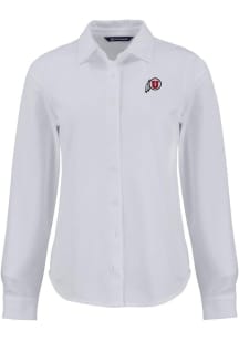Cutter and Buck Utah Utes Womens Advantage Soft Pique Long Sleeve White Dress Shirt