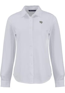 Cutter and Buck Wake Forest Demon Deacons Womens Advantage Soft Pique Long Sleeve White Dress Shir..