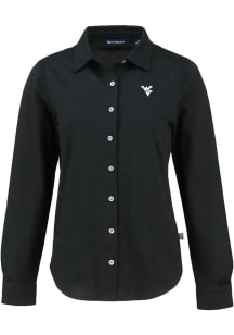 Cutter and Buck West Virginia Mountaineers Womens Advantage Soft Pique Long Sleeve Black Dress Shi..