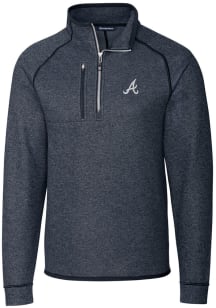 Cutter and Buck Atlanta Braves Mens Navy Blue Mainsail Long Sleeve Qtr Zip Pullover