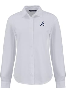 Cutter and Buck Atlanta Braves Womens Advantage Soft Pique Long Sleeve White Dress Shirt