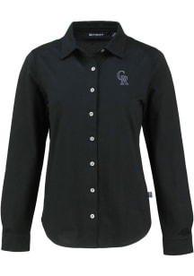 Cutter and Buck Colorado Rockies Womens Advantage Soft Pique Long Sleeve Black Dress Shirt