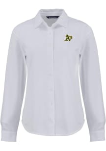 Cutter and Buck Oakland Athletics Womens Advantage Soft Pique Long Sleeve White Dress Shirt