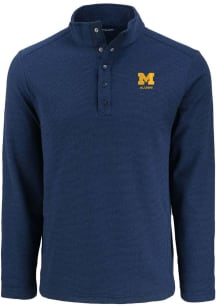 Cutter and Buck Michigan Wolverines Mens Blue Alumni Hunts Point Long Sleeve Qtr Zip Pullover