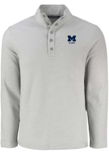 Cutter and Buck Michigan Wolverines Mens Grey Alumni Hunts Point Long Sleeve Qtr Zip Pullover