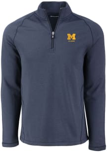 Cutter and Buck Michigan Wolverines Mens Navy Blue Alumni Pehastin Long Sleeve Qtr Zip Pullover