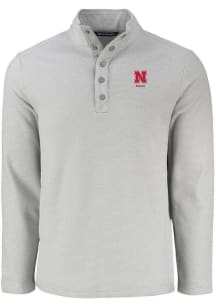 Cutter and Buck Nebraska Cornhuskers Mens Grey Alumni Hunts Point Long Sleeve Qtr Zip Pullover