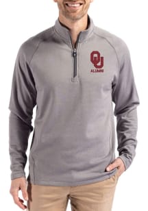 Cutter and Buck Oklahoma Sooners Mens Grey Alumni Pehastin Long Sleeve Qtr Zip Pullover