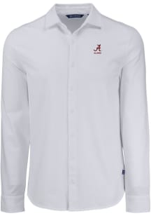 Cutter and Buck Alabama Crimson Tide Mens White Alumni Advantage Soft Pique Long Sleeve Dress Shir..