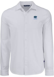 Cutter and Buck Florida Gators Mens White Alumni Advantage Soft Pique Long Sleeve Dress Shirt