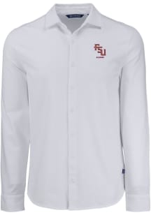 Cutter and Buck Florida State Seminoles Mens White Alumni Advantage Soft Pique Long Sleeve Dress S..