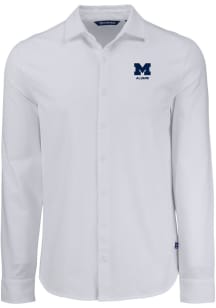 Cutter and Buck Michigan Wolverines Mens White Alumni Advantage Soft Pique Long Sleeve Dress Shirt
