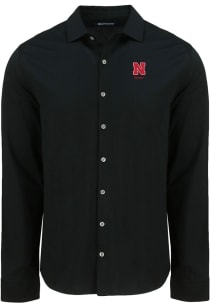 Cutter and Buck Nebraska Cornhuskers Mens Black Alumni Advantage Soft Pique Long Sleeve Dress Shir..