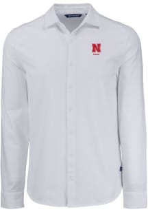 Cutter and Buck Nebraska Cornhuskers Mens White Alumni Advantage Soft Pique Long Sleeve Dress Shir..
