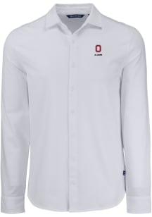 Cutter and Buck Ohio State Buckeyes Mens White Alumni Advantage Soft Pique Long Sleeve Dress Shirt