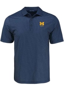 Cutter and Buck Michigan Wolverines Mens Blue Alumni Pike Shadow Check Short Sleeve Polo