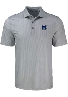 Cutter and Buck Michigan Wolverines Mens Grey Alumni Pike Shadow Check Short Sleeve Polo