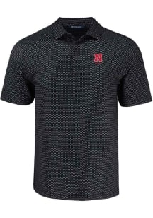 Cutter and Buck Nebraska Cornhuskers Mens Black Alumni Pike Shadow Check Short Sleeve Polo