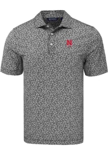 Cutter and Buck Nebraska Cornhuskers Mens Black Alumni Pike Flora Short Sleeve Polo