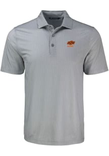 Cutter and Buck Oklahoma State Cowboys Mens Grey Alumni Pike Shadow Check Short Sleeve Polo