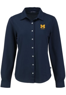 Cutter and Buck Michigan Wolverines Womens Alumni Advantage Soft Pique Long Sleeve Navy Blue Dress..