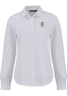 Cutter and Buck Ohio State Buckeyes Womens Alumni Advantage Soft Pique Long Sleeve White Dress Shi..