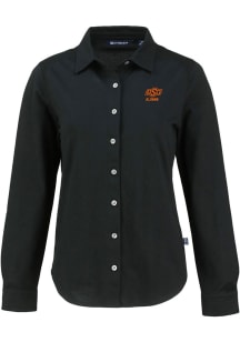 Cutter and Buck Oklahoma State Cowboys Womens Alumni Advantage Soft Pique Long Sleeve Black Dress..
