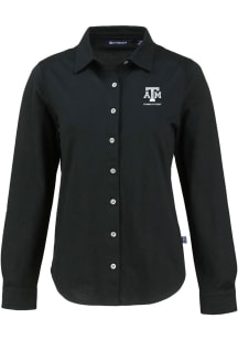 Cutter and Buck Texas A&M Aggies Womens Alumni Advantage Soft Pique Long Sleeve Black Dress Shirt