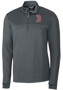 Cutter and Buck Boston Red Sox Mens Grey Traverse Stripe Stretch Long Sleeve Qtr Zip Pullover