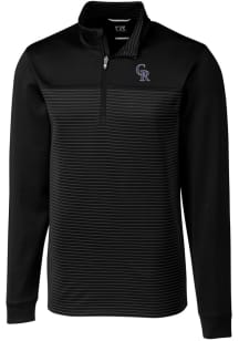 Cutter and Buck Colorado Rockies Mens Black Traverse Stripe Stretch Long Sleeve Qtr Zip Pullover