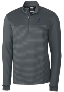 Cutter and Buck Miami Marlins Mens Grey Traverse Stripe Stretch Long Sleeve Qtr Zip Pullover