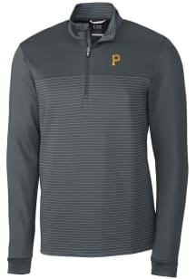 Cutter and Buck Pittsburgh Pirates Mens Grey Traverse Stripe Stretch Long Sleeve Qtr Zip Pullover