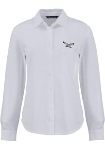 Cutter and Buck Philadelphia Eagles Womens Historic Advantage Soft Pique Long Sleeve White Dress S..