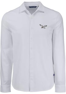 Cutter and Buck Philadelphia Eagles Mens White Historic Advantage Soft Pique Long Sleeve Dress Shi..