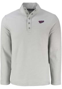 Cutter and Buck Minnesota Twins Mens Grey Cooperstown Hunts Point Long Sleeve Qtr Zip Pullover