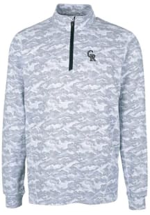 Cutter and Buck Colorado Rockies Mens Charcoal Traverse Camo Print Stretch Long Sleeve Qtr Zip Pul..